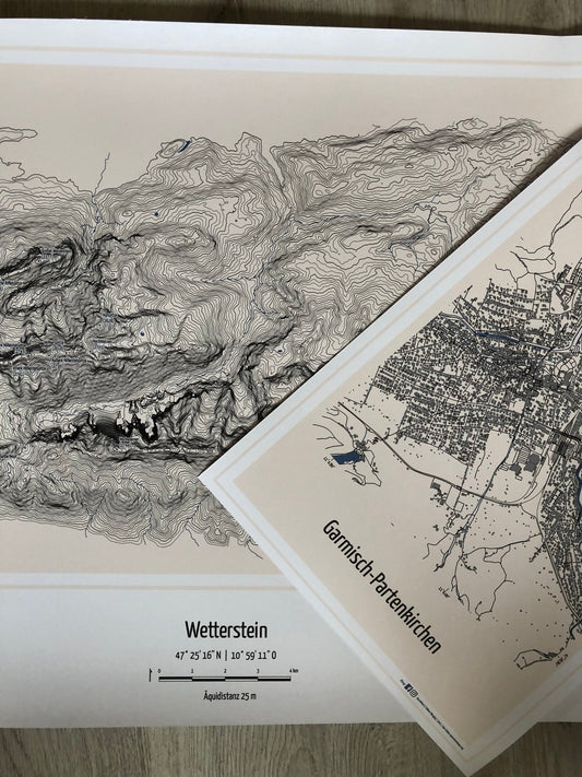 Poster Landkarte Topographie Wetterstein + Garmisch-Partenkirchen