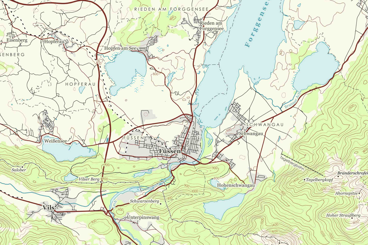 Füssen - Vintage Topographische Landkarte,  Allgäuer Alpen