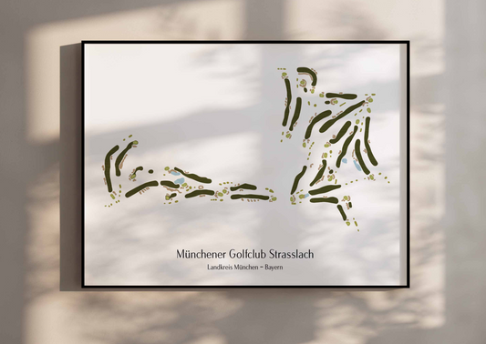 Bunte minimalistische Golfplatzkarte des Münchener Golfclub Strasslach