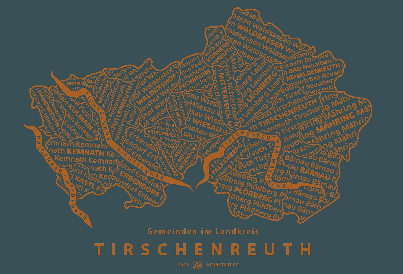Landkreis Tirschenreuth, Siebdruck 50x40 cm