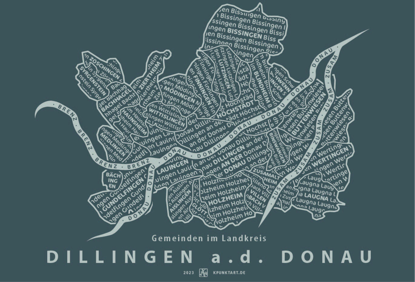 Landkreis Dillingen a.d. Donau, Siebdruck 50x40 cm