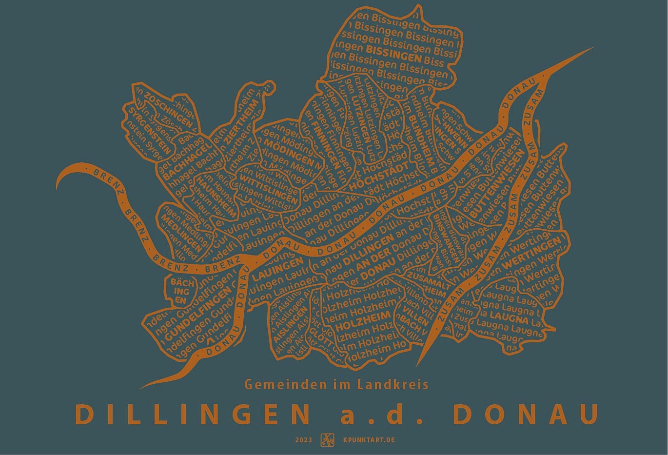 Landkreis Dillingen a.d. Donau, Siebdruck 50x40 cm
