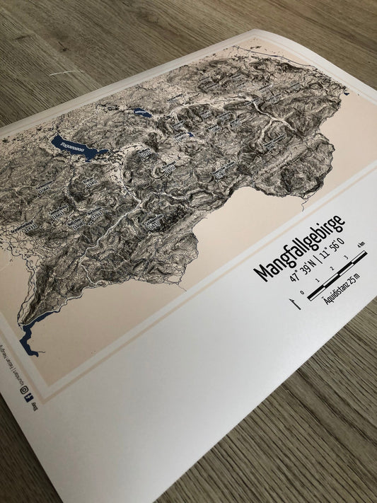 Poster Mangfallgebirge Landkarte Topographie