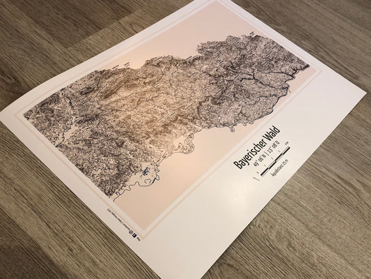 Poster Bayerischer Wald Landkarte Topographie