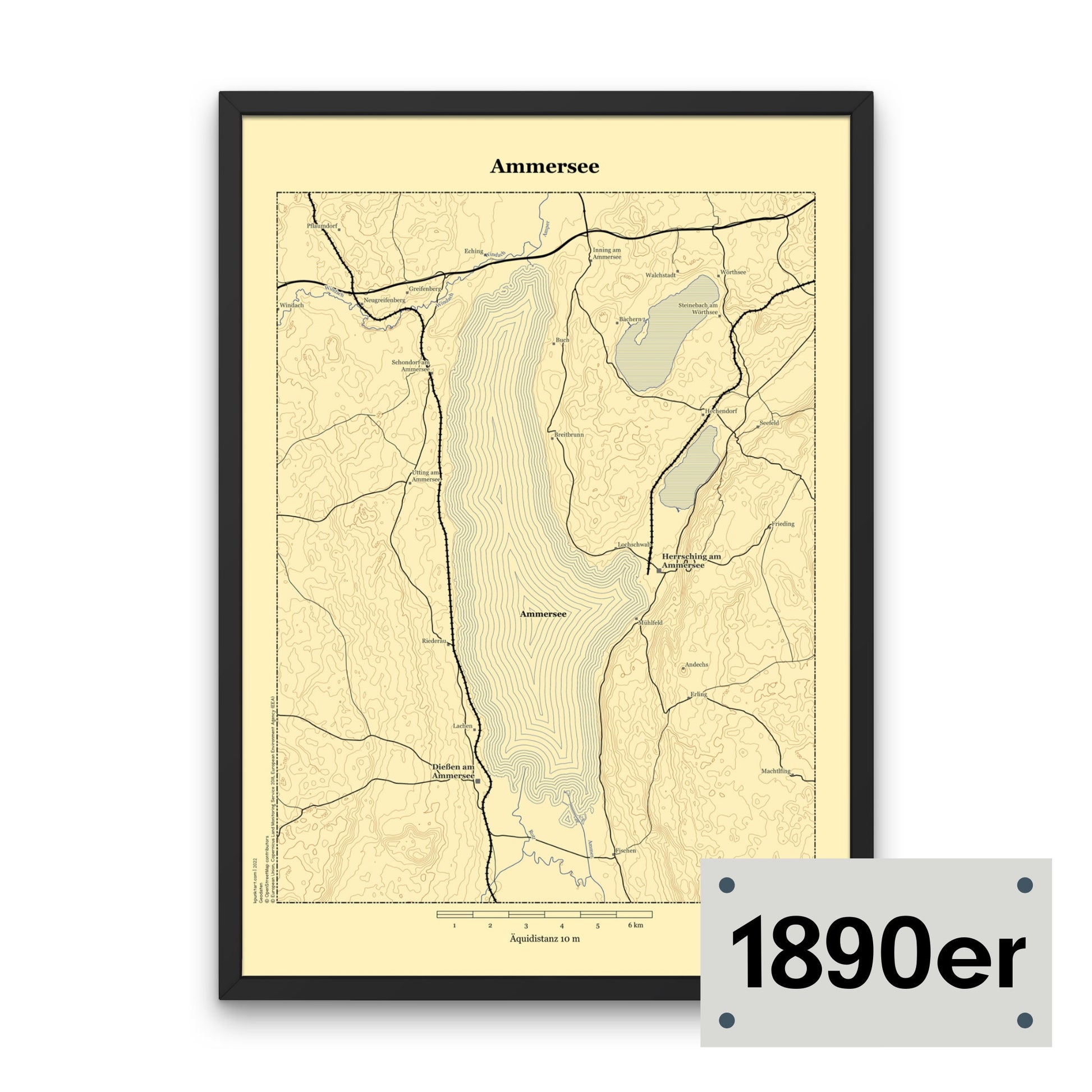 Vintage Topographische Karte vom Ammersee