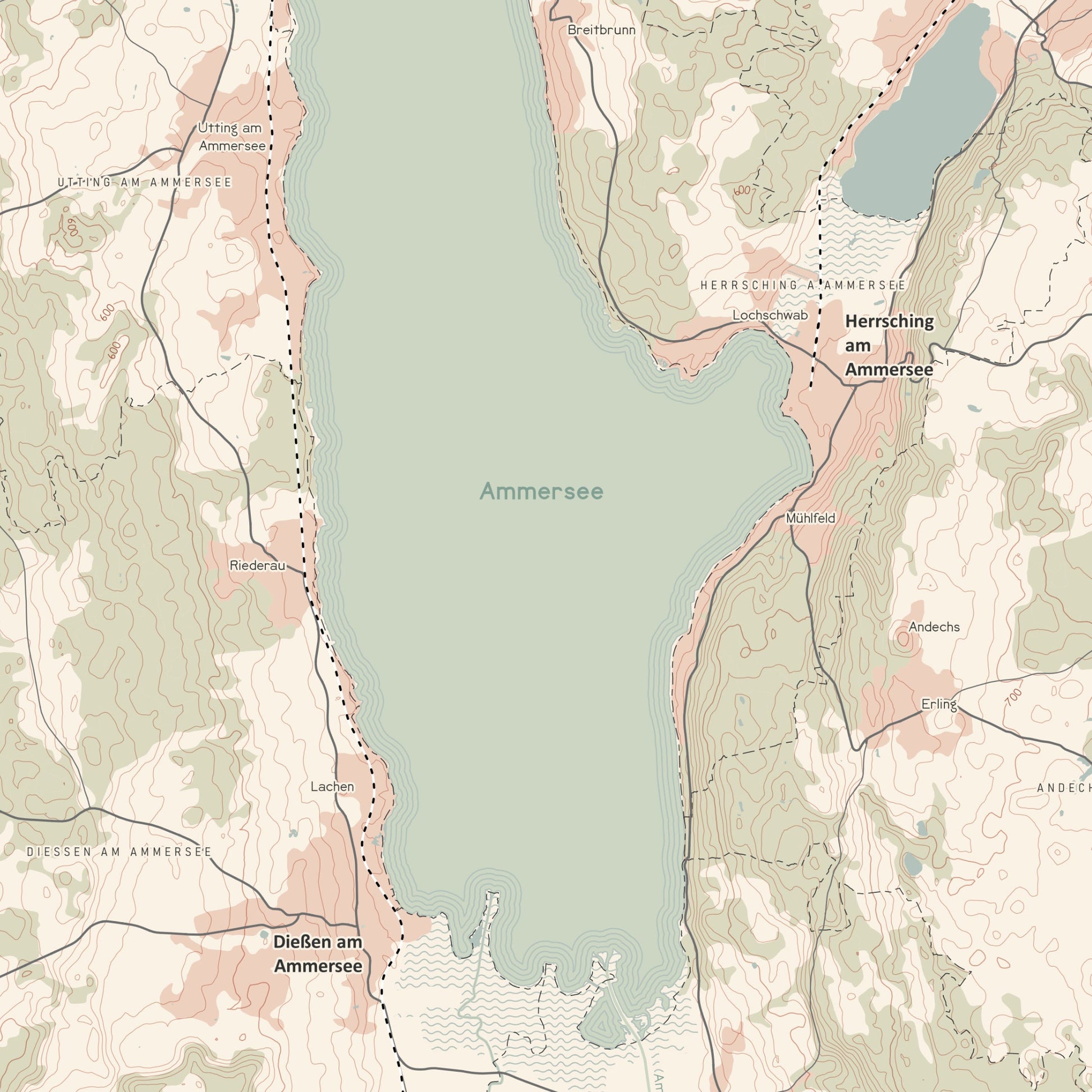 Detailausschnitt einer Karte vom Ammersee