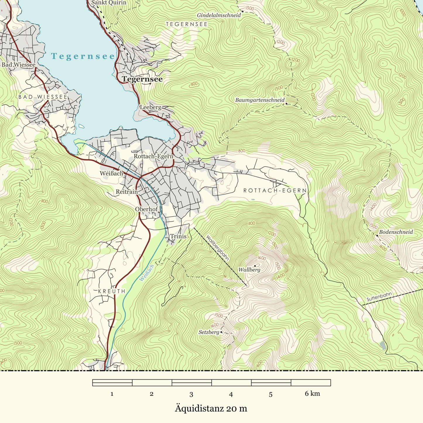 Tegernsee, Schliersee, Spitzingsee - Vintage Landkarte Bayern