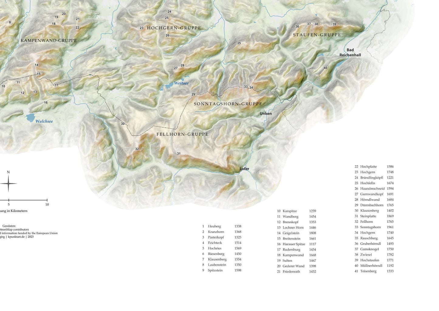 Chiemgauer Alpen Relief Karte 40 x 50 cm