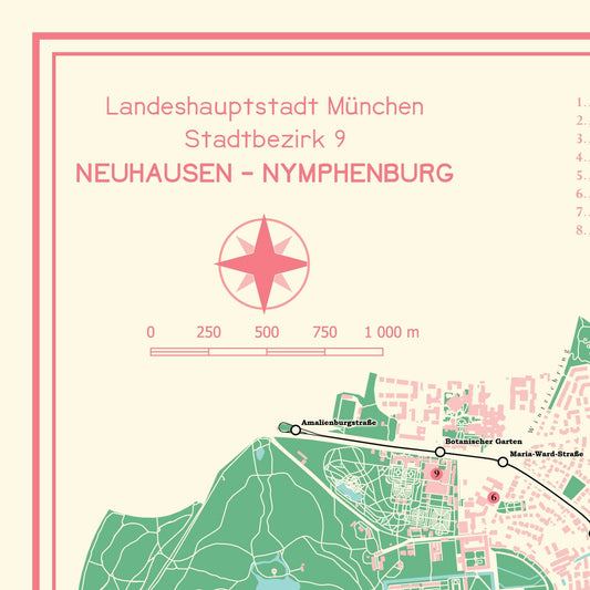 Poster Stadtkarte München Neuhausen-Nymphenburg